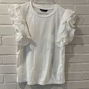 Zara White Ruffle Sleeve Tee